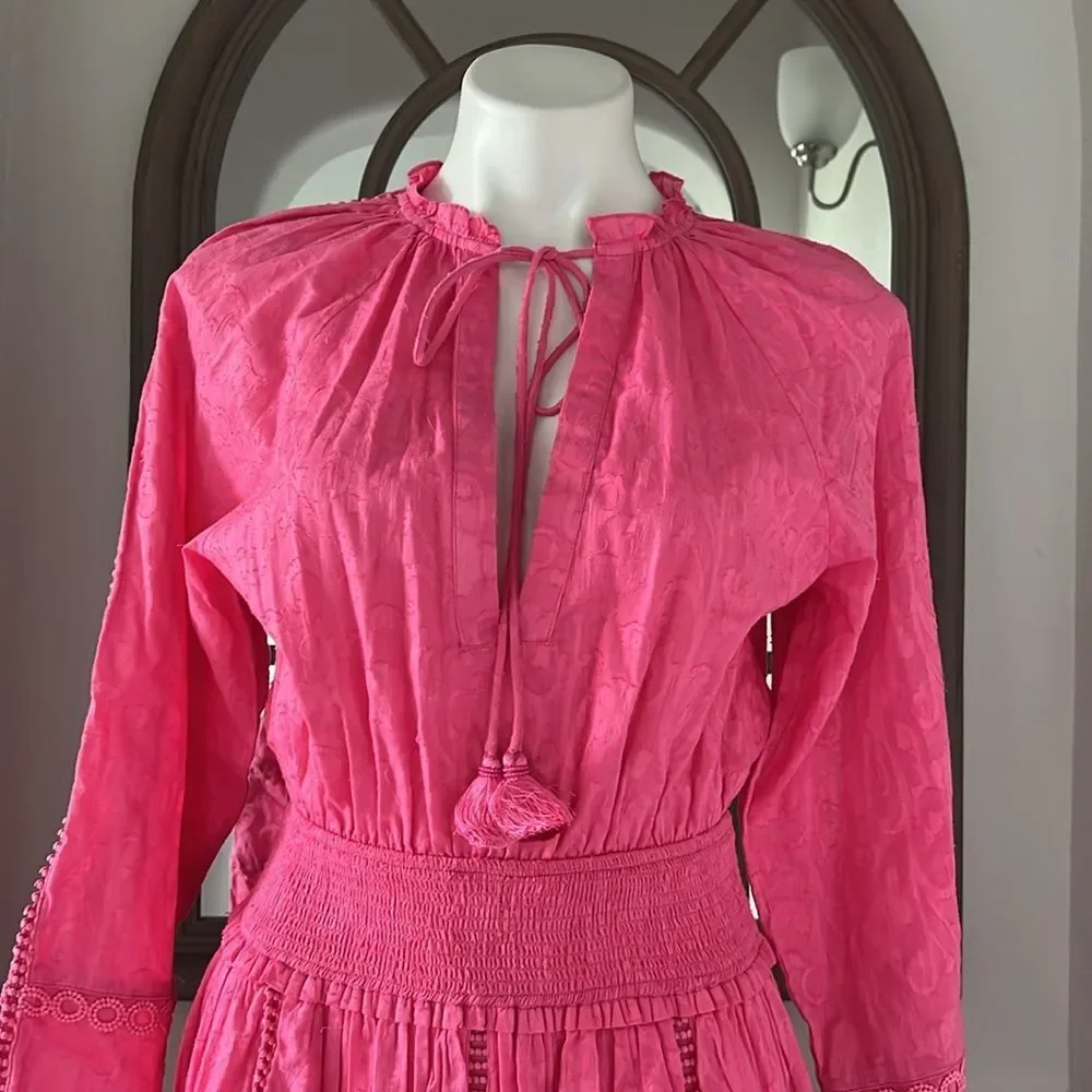 Hemant and Nandita Cotton Ruffled Eyelet Dress, Pink, New, Size XS - Picture 7 of 8